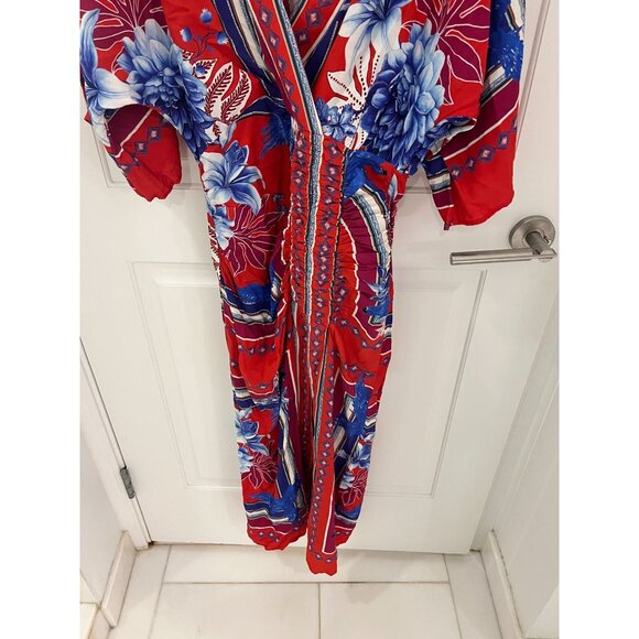 NEW Farm Rio Macaw Printed Midi Kimono Style Scarf Dress Coverup MEDIUM - Picture 4 of 11